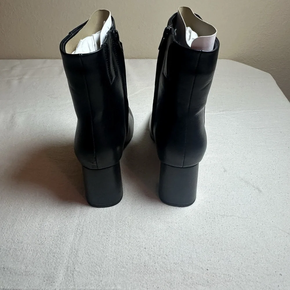 Sugar Womens Black Faux Leather Element Square Toe Block Heel Side Zip Boots 10M